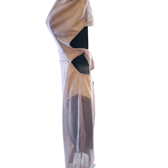 Glittery Champagne Strapless Fashion Nova Bodysuit Dress - Picture 3 of 8